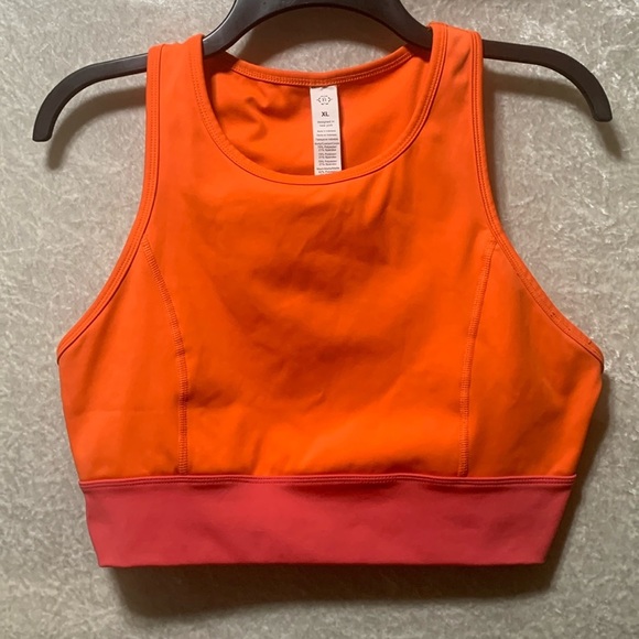 Nanette Lepore Neon Orange & Pink High Neck Long Line Nylon Mesh Sports Bra XL - Picture 1 of 6